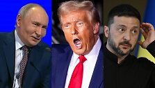 Vladimiras Putinas, Donaldas Trumpas ir Volodymyras Zelenskis / AFP / Reuters