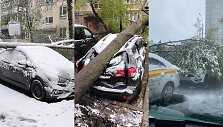 Gausiai pasnigus Maskvoje ant automobilių virto medžiai