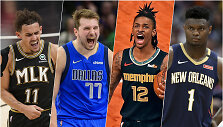 I&scaron; kairės: Trae Youngas, Luka Dončičius, Ja Morantas, Zionas Williamsonas