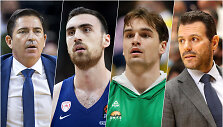 I&scaron; kairės: Xavi Pascualis, Nikola Milutinovas, Mario Hezonja, Dimitris Itoudis