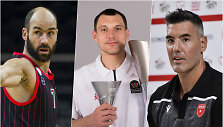 I&scaron; kairės: Vassilis Spanoulis, Jonas Mačiulis, Luisas Scola