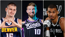 I&scaron; kairės: Nikola Jokičius, Domantas Sabonis, Victoras Wembanyama