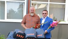 Fondo &bdquo;Sporto viltys&ldquo; vadovas Rolandas Markinas ir akcijos iniciatorius Vytaras Radzevičius &bdquo;Ryto&ldquo; progimnazijoje