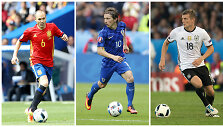 Pirmojo &bdquo;Euro 2016&ldquo; rato žvaigždės - Andresas Iniesta, Luka Modričiu ir Toni Kroosas