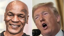 Donaldas Trumpas (de&scaron;inėje) paragino Mike'ą Tysoną sportuoti toliau.