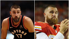 Jonas Valančiūnas ir Travisas Kelce