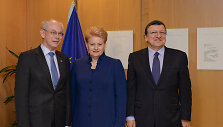 Prezidentė Dalia Grybauskaitė su Europos Vadovų Tarybos (EVT) Pirmininku Hermanu Van Rompuy ir Europos Komisijos Prezidentu Joz&eacute; Manueliu Barroso