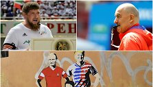Rusijai laukiant pasaulio futbolo čempionato, dainoje siūlomą trenerį S.Čerčesovą (de&scaron;inėje) keisti R.Kadyrovu.