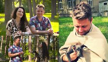 Živilė ir Edgaras Lubiai su &scaron;eimos augintiniu