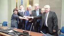 Naująją Klaipėdos savivaldybės tarybos valdančiąją koaliciją sudarysiančių partijų skyrių vadovai