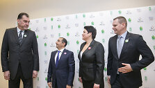 LKF prezidentas Arvydas Sabonis, Azerbaidžano ambasadorius Lietuvoje J.E. Hasanas Mammadzada, LTOK prezidentė Daina Gudzinevičiūtė, LKF generalinis sekretorius Mindaugas &Scaron;pokas