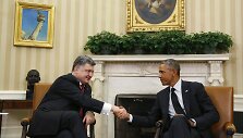 Ukrainos prezidentas Petro Poro&scaron;enka ir JAV prezidentas Barackas Obama 