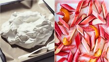 Pavlova su keptais rabarbarais