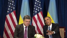 Ukrainos prezidentas Petro Poro&scaron;enka ir JAV prezidentas Barackas Obama