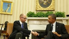 Ukrainos laikinasis premjeras Arsenijus Jaceniukas ir JAV prezidentas Barackas Obama