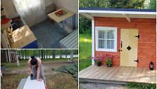 Kristinos su &scaron;eima statytas žaidimų namelis dukroms