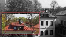 Kaimynas ant stogo užsirop&scaron;tė pro langą