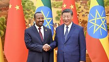 Kinijos prezidentas Xi Jinpingas ir Etiopijos premjeras Abiy Ahmedas