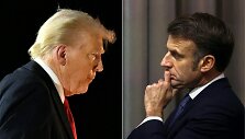 Donaldas Trumpas ir Emmanuelis Macronas / ROBERTO SCHMIDT YOAN VALAT / AFP