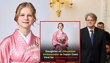 Lietuvos ambasadoriaus Aurelijaus Zyko dukros nuotrauka su kimono sužavėjo Japoniją