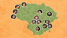 Lietuvos rinktinės krep&scaron;ininkų ir trenerio gimimo vietų žemėlapis.