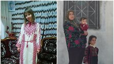 Elena Valainytė tradiciniu palestiniečių apdaru (kairėje). Palestiniečių &scaron;eima