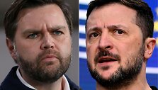 J. D. Vance'as ir Volodymyras Zelenskis / REBECCA DROKE JOHN THYS / AFP