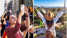 Prie&scaron; turistus protestuojantys kataloniečiai / Turistė Barselonoje