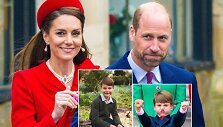 Velso princas Williamas ir princesė Catherine su sūnumi Louis