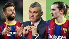 &Scaron;arūną Jasikevičių (viduryje) ir jo komandą sveikino ir ry&scaron;kios futbolo žvaigždės, tarp jų &ndash; Gerardas Pique (kairėje) ir Antoine'as Griezmannas (de&scaron;inėje)
