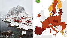 Norvegija žiemą ir ECDC žemėlapis, paskelbtas sausio 21 d.
