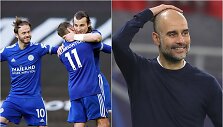 Po &bdquo;Leicester City&ldquo; pergalės Pepas Guardiola (de&scaron;inėje) ir &bdquo;Manchester City&ldquo; &scaron;venčia Anglijos čempionų titulą