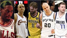 I&scaron; kairės: Dennisas Rodmanas, Žydrūnas Ilgauskas, Domantas Sabonis, Emanuelis Ginobili, Luka Dončičius