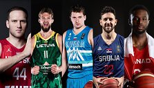 I&scaron; kairės: Bojanas Bogdanovičius, Domantas Sabonis, Luka Dončičius, Vasilije Micičius, Andrew Wigginsas