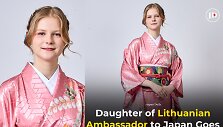 Lietuvos ambasadoriaus Aurelijaus Zyko dukros nuotrauka su kimono sužavėjo Japoniją