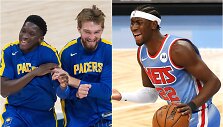 Domantas Sabonis (viduryje) žais nebe su Victoru Oladipo (kairėje), o su Carisu LeVertu (de&scaron;inėje)