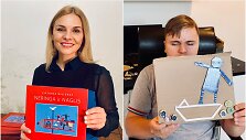 Egle Jokužytė su knyga &bdquo;Neringa ir Naglis&ldquo; bei knygą iliustravęs Reinoldas Kelp&scaron;a