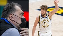 Domantas Sabonis (de&scaron;inėje) aplenkė tėvą Arvydą pagal NBA lygoje pataikytus trita&scaron;kius