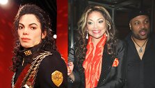 Michaelas Jacksonas , jo sesė La Toya kartu su buvusiu jos sužadėtiniu Jeffru Phillipsu