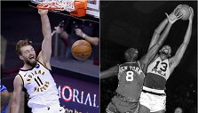 Domantas Sabonis demonstruoja Wilto Chamberlaino (de&scaron;inėje) vertus skaičius