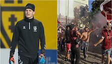 Marius Adamonis (kairėje) ir &bdquo;Salernitana&ldquo; sirgaliai