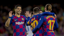 Luisas Suarezas, Lionelis Messi ir Antoine'as Griezmannas