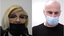 Teisėja Danutė &Scaron;vitinienė po teismo posėdžio ir kaltinamasis Virgilijus Valius per posėdžio pertrauką.
