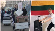 Olimpiečiai, tarp jų ir Saulius Ambrulevičius (de&scaron;inėje), renkasi į olimpines žaidynes.