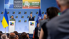 Volodymyro Zelenskio spaudos konferencija NATO vir&scaron;ūnių susitikime Vilniuje