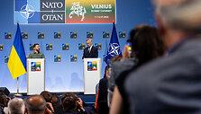 Volodymyro Zelenskio spaudos konferencija NATO vir&scaron;ūnių susitikime Vilniuje