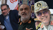 (i&scaron; kairės) Ali Shamkhani, Hoseinas Salami, Mohammadas Bageri