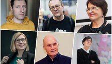 Nacionalinių premijų laureatai Ignas Mi&scaron;kinis, Gintaras Grajauskas, Giedrė Kaukaitė, Marija Drėmaitė, Albinas Kėleris, Laisvydė &Scaron;alčiūtė 