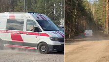 Greitosios pagalbos mašina ir laidojimo paslaugų bendrovės automobilis Pabradėje