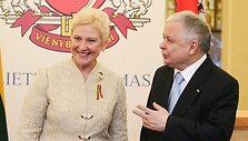 Seimo pirmininkė Irena Degutienė ir Lenkijos prezidentas Lechas Kaczynskis